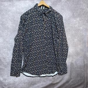 Robert Graham Tailored Fit Navy Floral Shirt Long Sleeve size L
